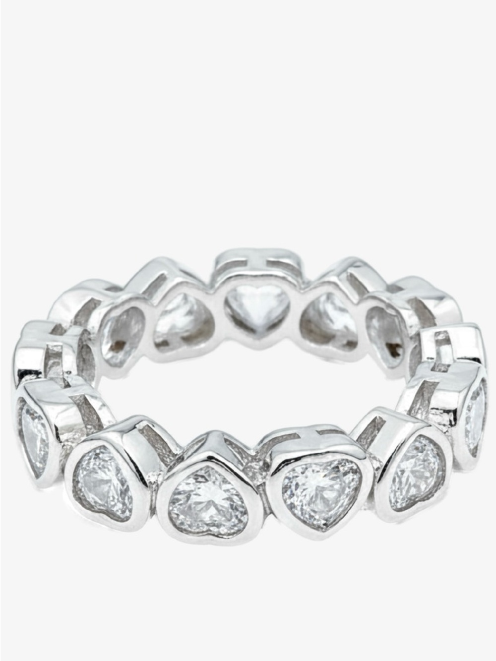 Bezel Set Heart Eternity Band 18K White Gold Filled AAA CZs NWOT